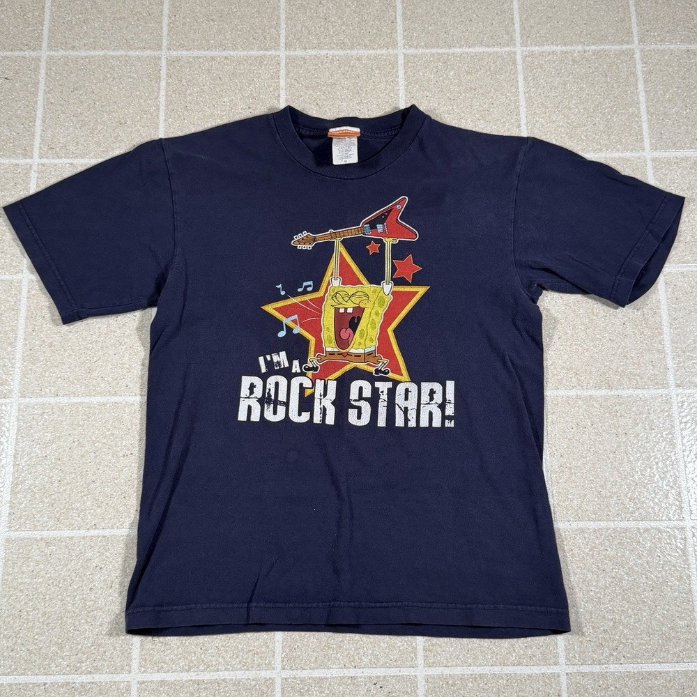Vintage Y2K 2006 Nickelodeon Spongebob Squarepants I'm A Rockstar Sz M T-Shirt